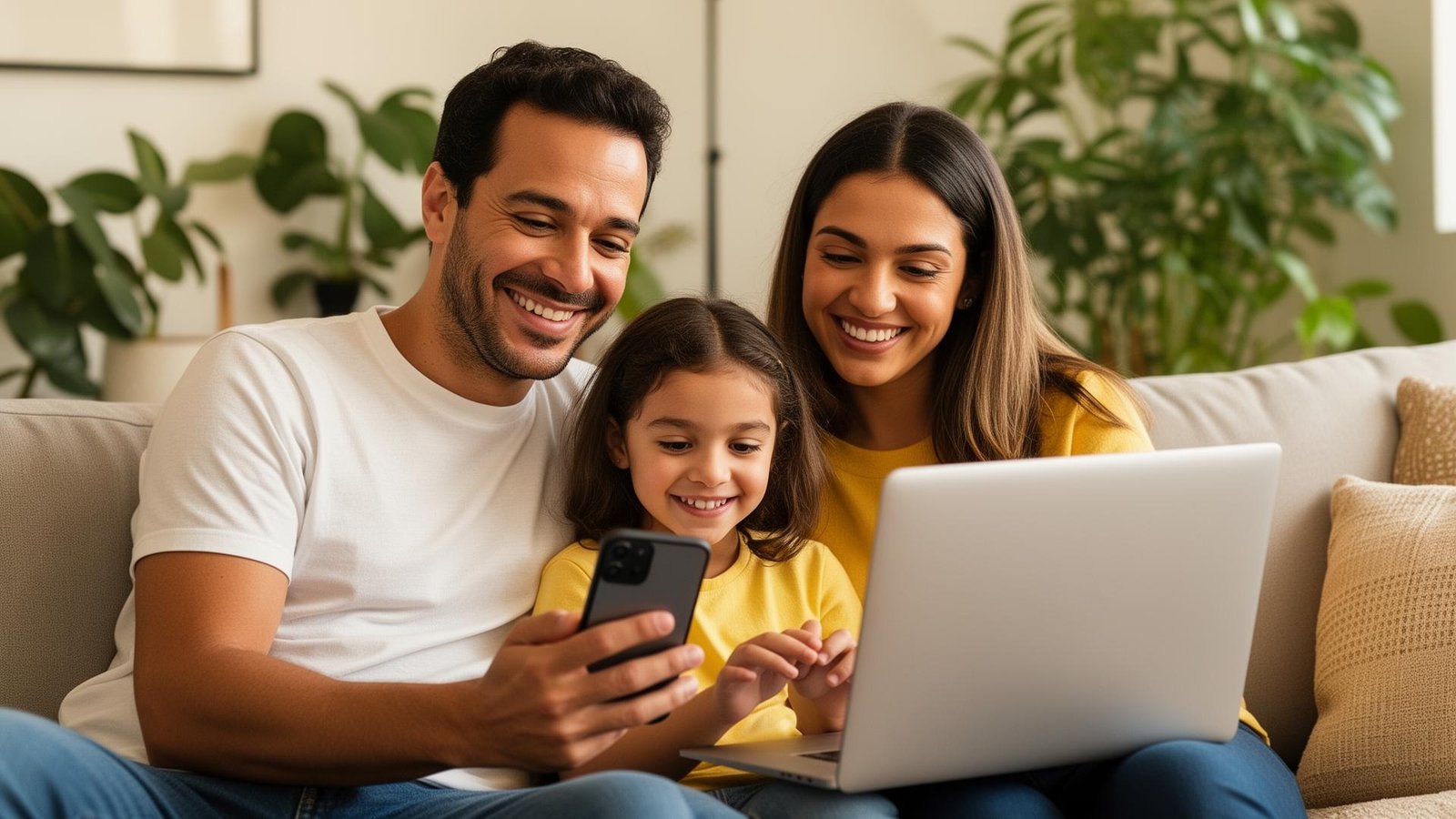 Família usando telemedicina em casa